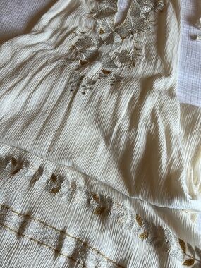 Jen's Pirate Booty Ivory Dress with Gold Embroidery